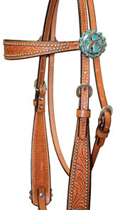 Browband Headstall With Silver Crossed Pistol Overlay Conchos
